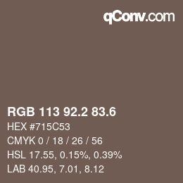 カラーコード: RGB 113 92.2 83.6 | qconv.com