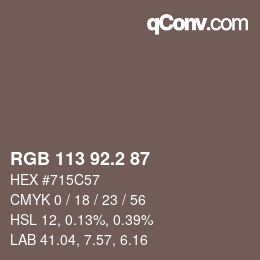 カラーコード: RGB 113 92.2 87 | qconv.com
