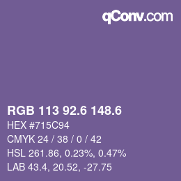 カラーコード: RGB 113 92.6 148.6 | qconv.com