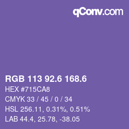 カラーコード: RGB 113 92.6 168.6 | qconv.com