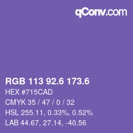 カラーコード: RGB 113 92.6 173.6 | qconv.com