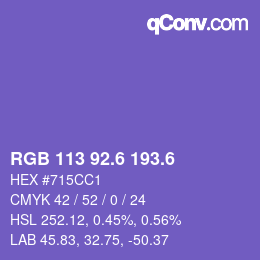 カラーコード: RGB 113 92.6 193.6 | qconv.com