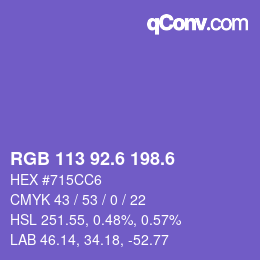 カラーコード: RGB 113 92.6 198.6 | qconv.com