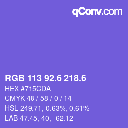 カラーコード: RGB 113 92.6 218.6 | qconv.com