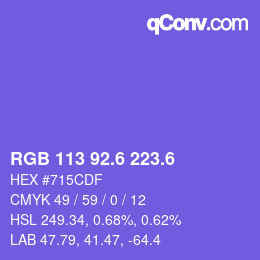 カラーコード: RGB 113 92.6 223.6 | qconv.com