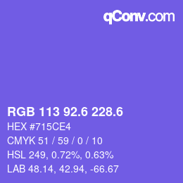 カラーコード: RGB 113 92.6 228.6 | qconv.com