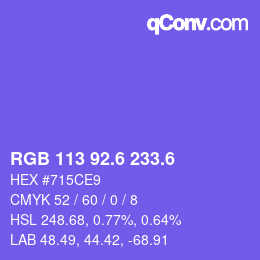 カラーコード: RGB 113 92.6 233.6 | qconv.com