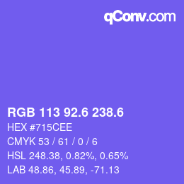 カラーコード: RGB 113 92.6 238.6 | qconv.com