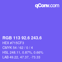 カラーコード: RGB 113 92.6 243.6 | qconv.com