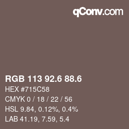 カラーコード: RGB 113 92.6 88.6 | qconv.com