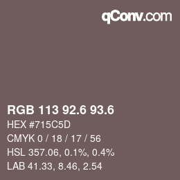 カラーコード: RGB 113 92.6 93.6 | qconv.com