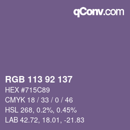 Color code: RGB 113 92 137 | qconv.com