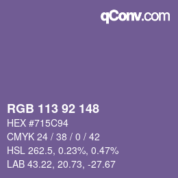 颜色代码: RGB 113 92 148 | qconv.com
