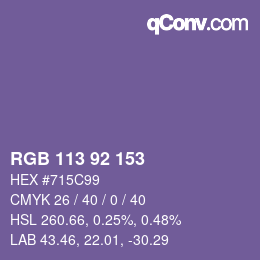 颜色代码: RGB 113 92 153 | qconv.com