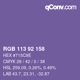 颜色代码: RGB 113 92 158 | qconv.com