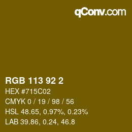カラーコード: RGB 113 92 2 | qconv.com