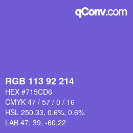 颜色代码: RGB 113 92 214 | qconv.com