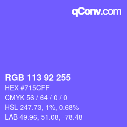 颜色代码: RGB 113 92 255 | qconv.com