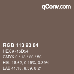 Color code: RGB 113 93 84 | qconv.com