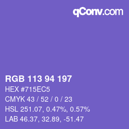 颜色代码: RGB 113 94 197 | qconv.com