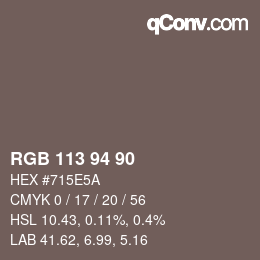 Código de color: RGB 113 94 90 | qconv.com