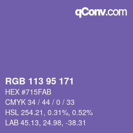 Farbcode: RGB 113 95 171 | qconv.com