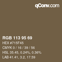 颜色代码: RGB 113 95 69 | qconv.com