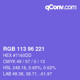 Color code: RGB 113 96 221 | qconv.com