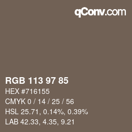 カラーコード: RGB 113 97 85 | qconv.com
