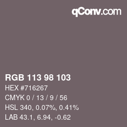 Color code: RGB 113 98 103 | qconv.com