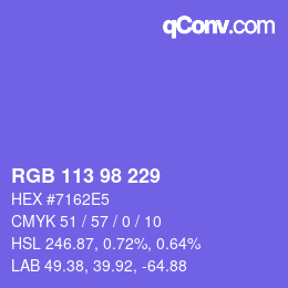 Color code: RGB 113 98 229 | qconv.com
