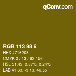 カラーコード: RGB 113 98 8 | qconv.com