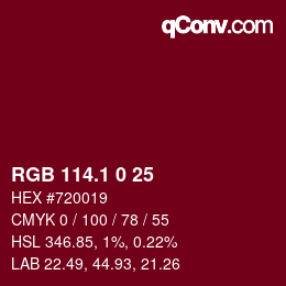 カラーコード: RGB 114.1 0 25 | qconv.com