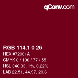 カラーコード: RGB 114.1 0 26 | qconv.com