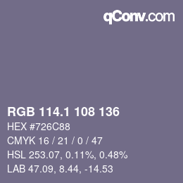 カラーコード: RGB 114.1 108 136 | qconv.com