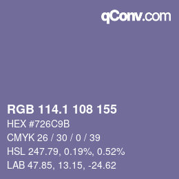 カラーコード: RGB 114.1 108 155 | qconv.com