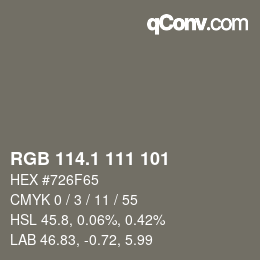 Color code: RGB 114.1 111 101 | qconv.com