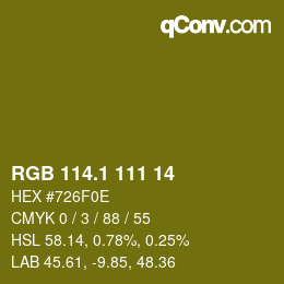 カラーコード: RGB 114.1 111 14 | qconv.com