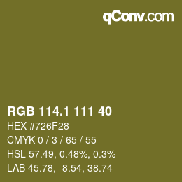カラーコード: RGB 114.1 111 40 | qconv.com