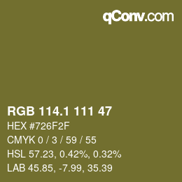 カラーコード: RGB 114.1 111 47 | qconv.com