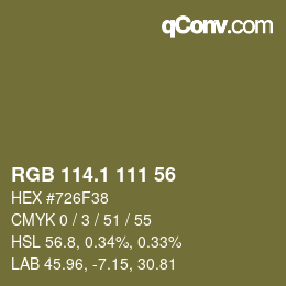カラーコード: RGB 114.1 111 56 | qconv.com