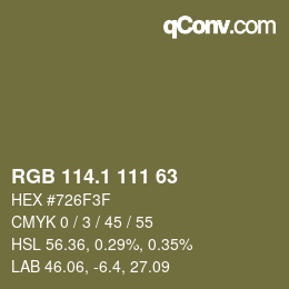 Color code: RGB 114.1 111 63 | qconv.com