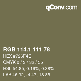 カラーコード: RGB 114.1 111 78 | qconv.com