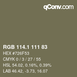 カラーコード: RGB 114.1 111 83 | qconv.com