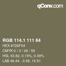 カラーコード: RGB 114.1 111 84 | qconv.com