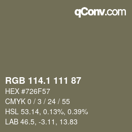 カラーコード: RGB 114.1 111 87 | qconv.com