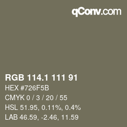 カラーコード: RGB 114.1 111 91 | qconv.com