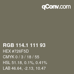 カラーコード: RGB 114.1 111 93 | qconv.com