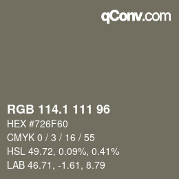 Color code: RGB 114.1 111 96 | qconv.com