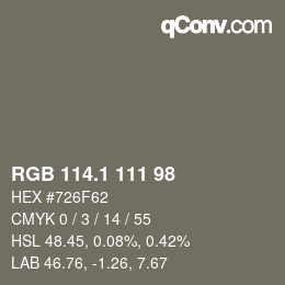 Color code: RGB 114.1 111 98 | qconv.com